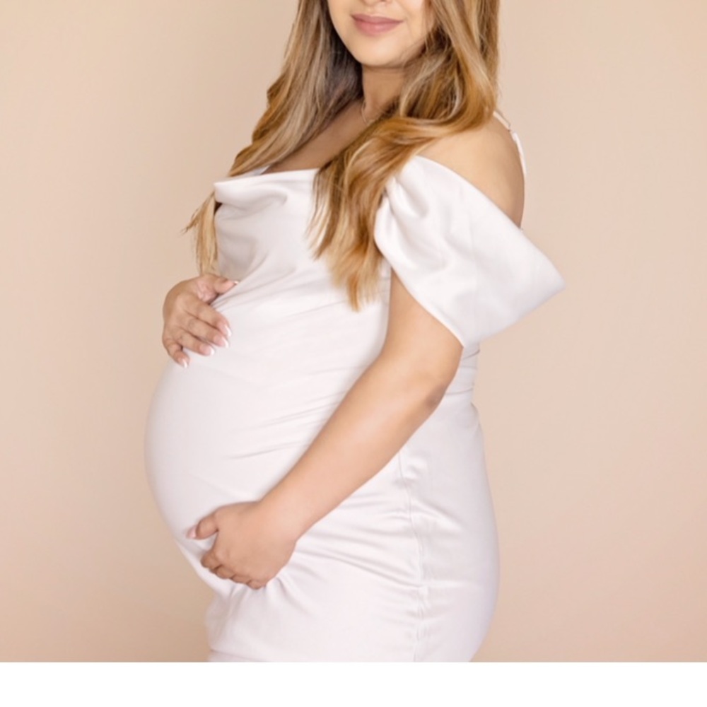 Elegant Off-Shoulder Cream Maternity Dress